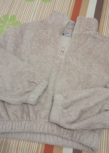 Bej Peluş Sweatshirt