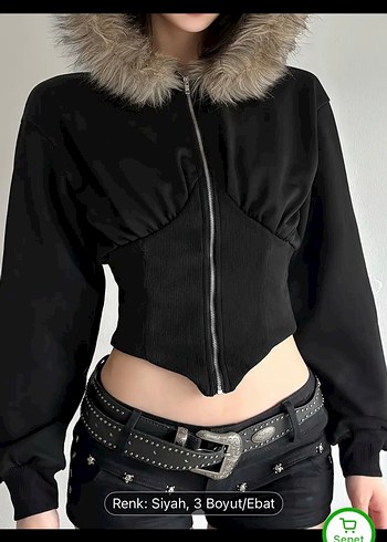 Y2K Kürklü Siyah Mini Goth Kadın Ceket