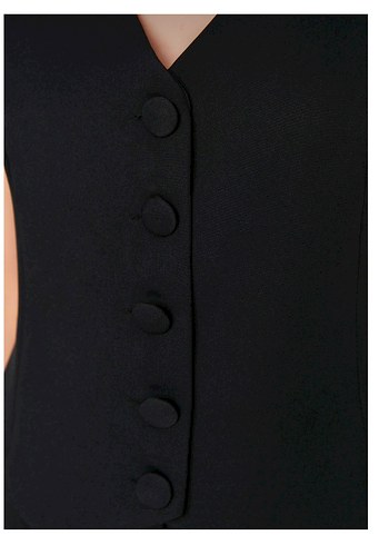 Siyah Fitted düğmeli , Crop dokuma , V Yakalı Kadın Yelek - Görsel 4