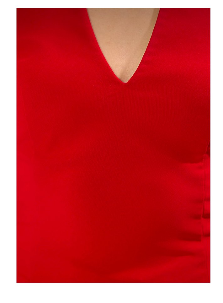 Kırmızı V Yakalı Kadın Uzun Tulum - Görsel 3