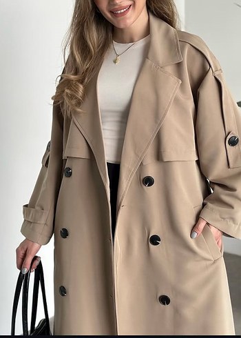 Stradivarius Bej Uzun Beli Kuşaklı Kadın Trençkot