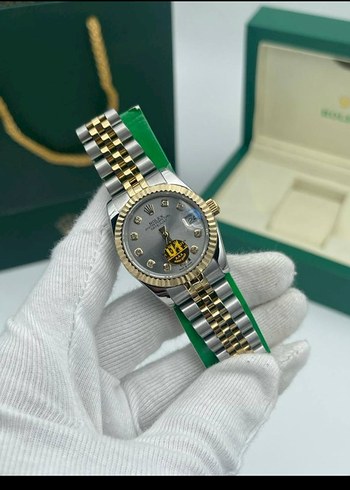 Rolex Kadın Saat Gri Kadranlı Altın Detaylı