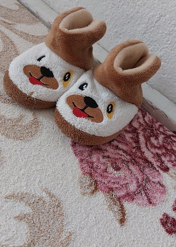 Kız ve erkek Çocukları İçin Kahverengi Nakışlı Sıcak Terlik - Görsel 2