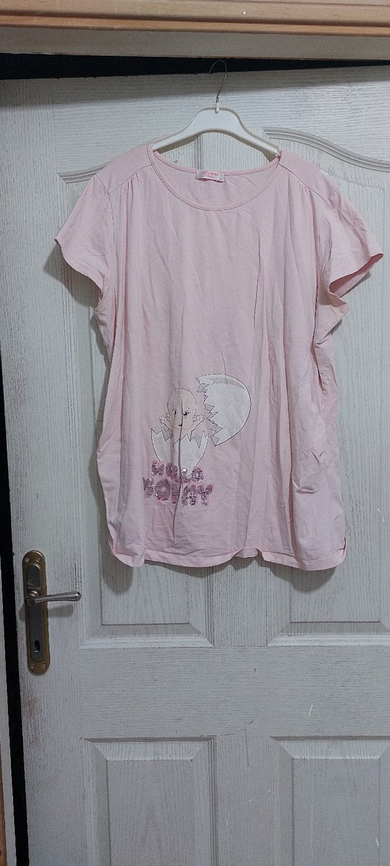 Düğmeli Mavi Hamile Tişörtü - Görsel 3