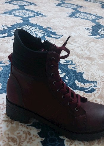 Bordo Bağcıklı Kadın Goth Botu - Görsel 3