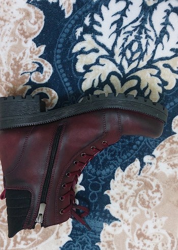 Bordo Bağcıklı Kadın Goth Botu - Görsel 2