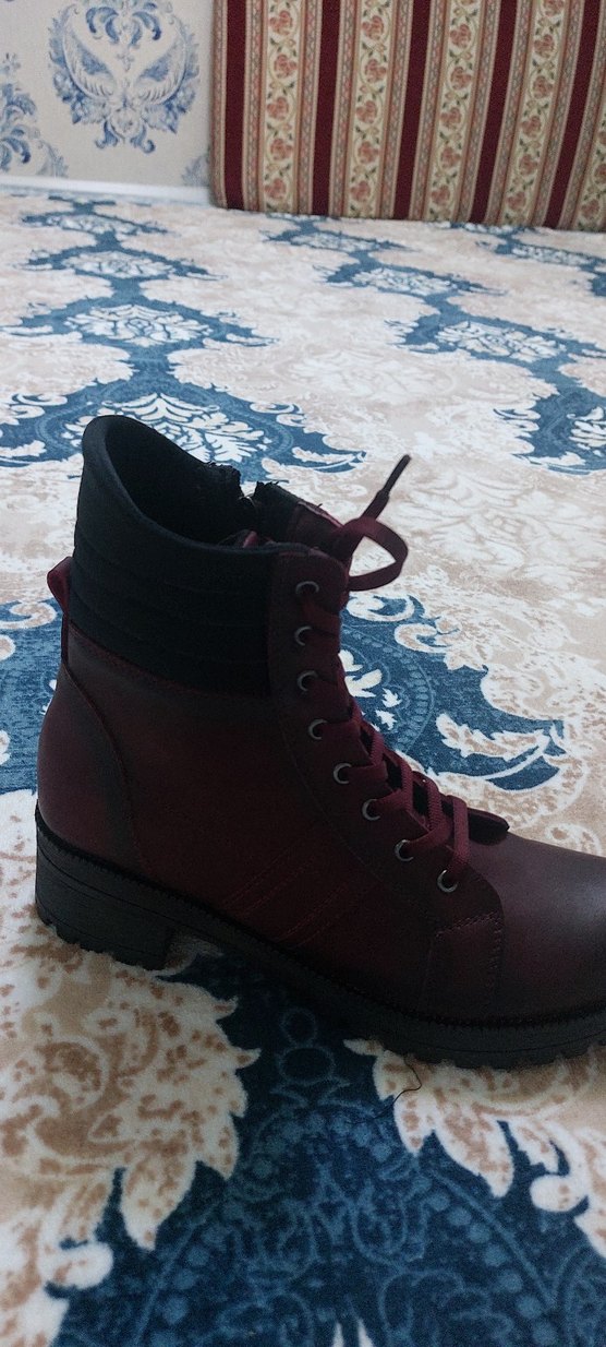 Bordo Bağcıklı Kadın Goth Botu - Görsel 3