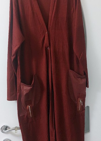 kiremit Uzun Keten Kadın Kaban - Görsel 4