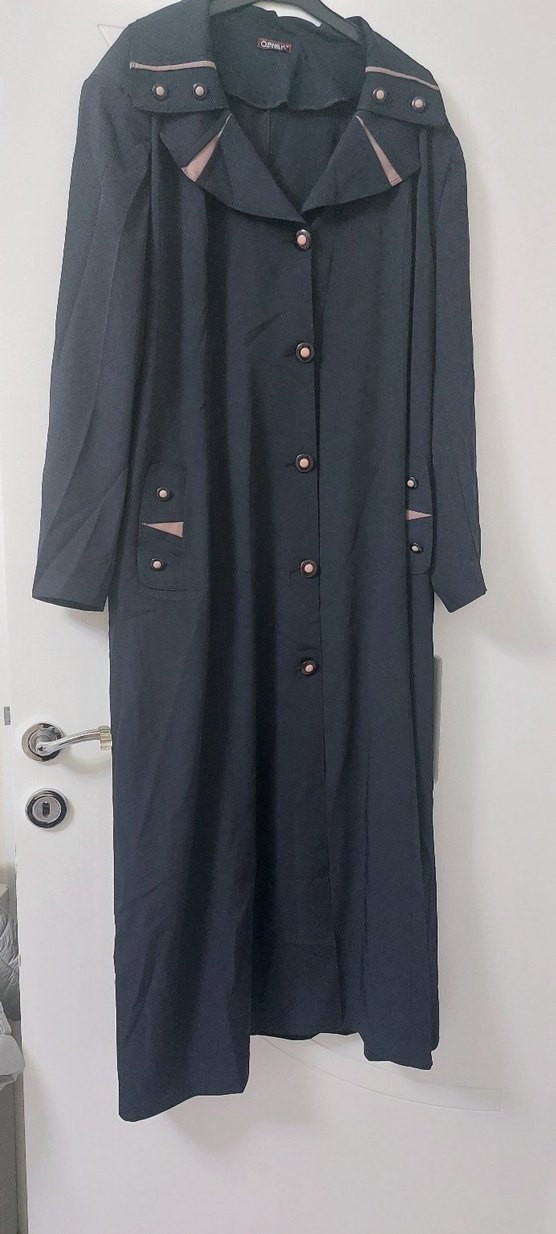 Düğmeli Siyah Uzun Kadın Kaban - Görsel 3