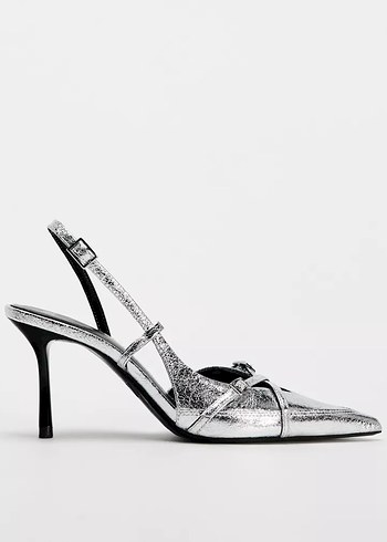 Gri Yılan Desenli Tokalı Stiletto