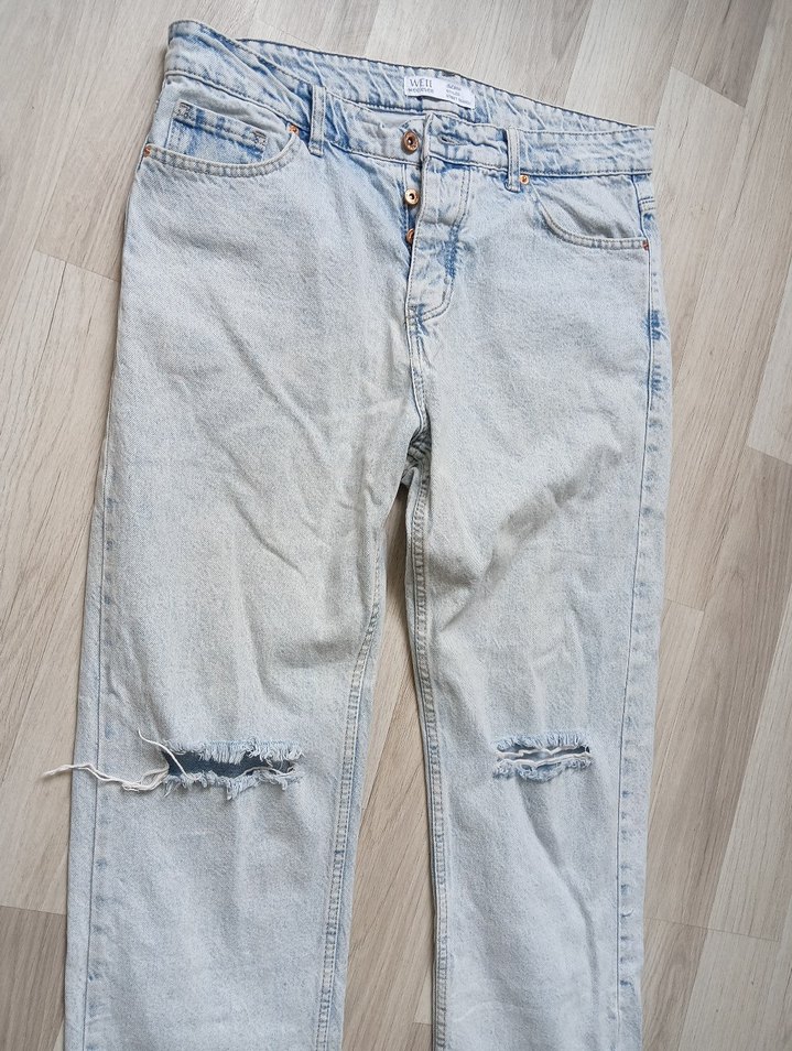 Mavi Baggy Dizden Yırtık Detaylı Denim Pantolon - Görsel 4