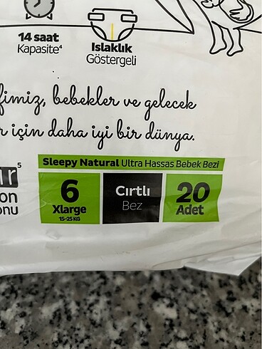 6 Beden: 16+ kg Beden Renk Sleepy natural 6 XLarge bebek bezi