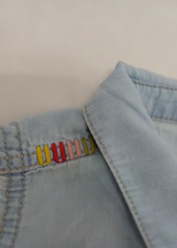 Kız Çocuk Mavi Denim Düğmeli Yelek - Görsel 3