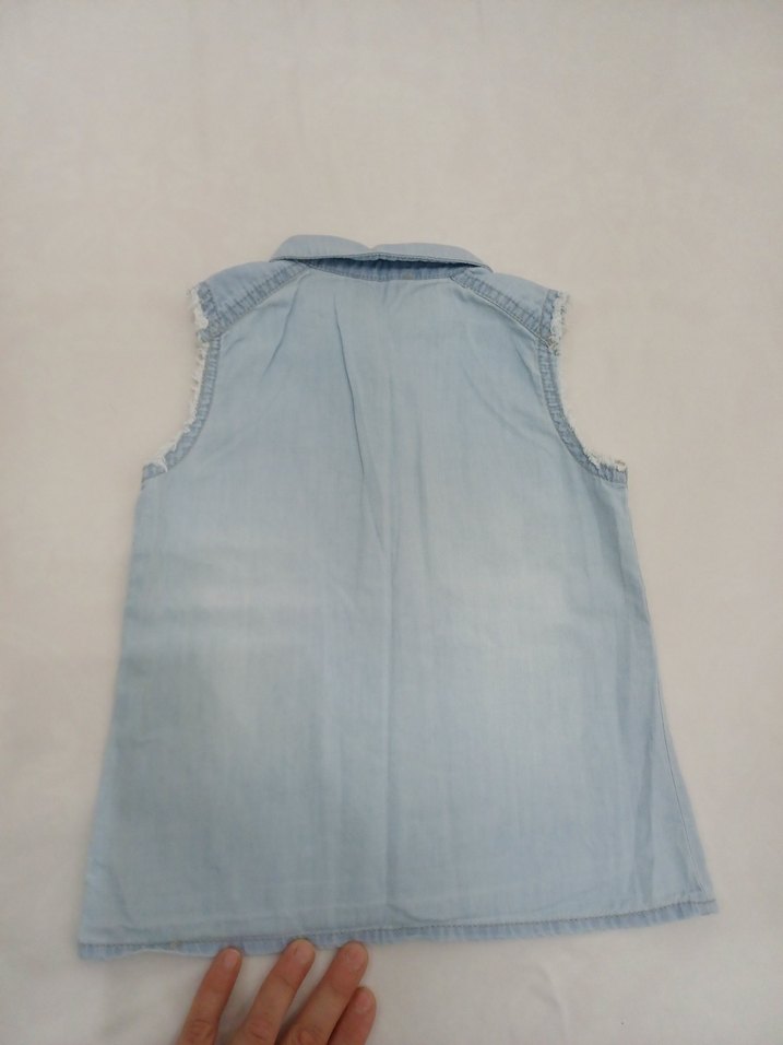 Kız Çocuk Mavi Denim Düğmeli Yelek - Görsel 5