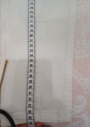 Beyaz Kadın Denim Pantolon, Normal Boy, Fermuarlı - Görsel 3