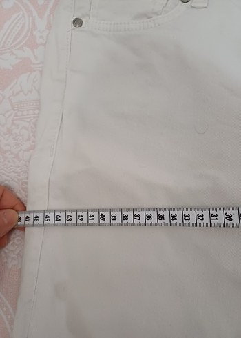 Beyaz Kadın Denim Pantolon, Normal Boy, Fermuarlı - Görsel 5