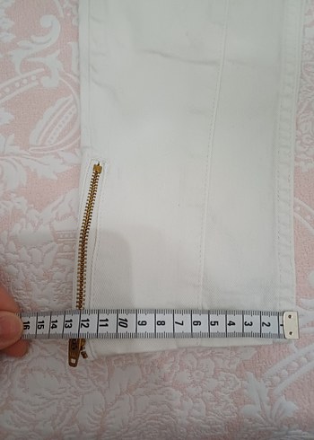 Beyaz Kadın Denim Pantolon, Normal Boy, Fermuarlı - Görsel 4