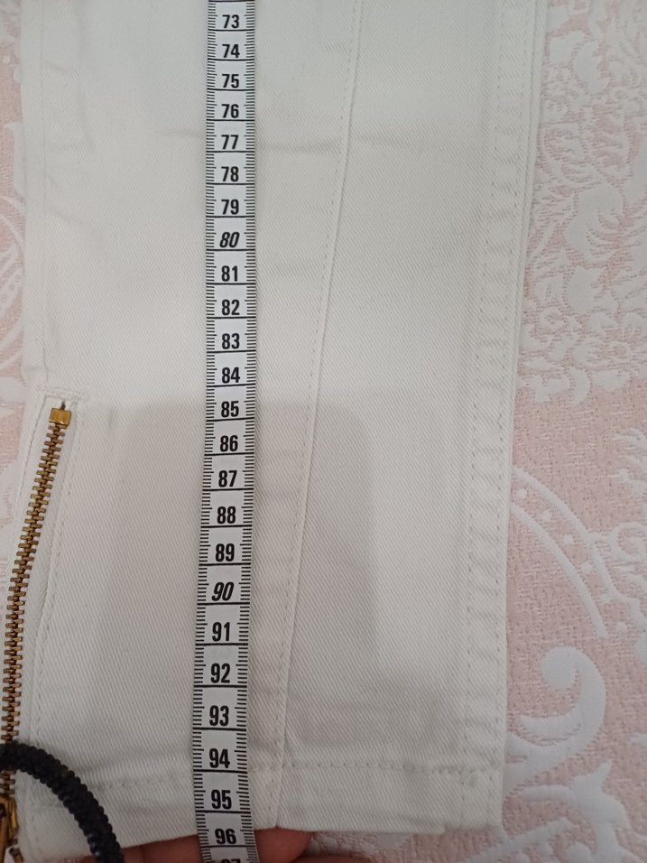 Beyaz Kadın Denim Pantolon, Normal Boy, Fermuarlı - Görsel 3