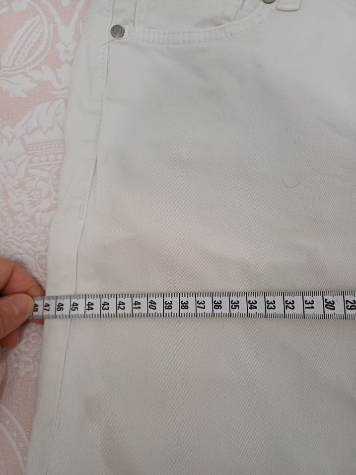 Beyaz Kadın Denim Pantolon, Normal Boy, Fermuarlı - Görsel 5