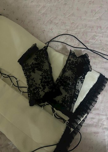 m Beden vintage dantel işlemeli straplez korse