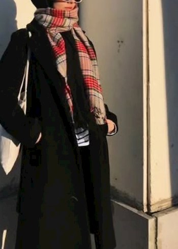 Drapeli Siyah Midi Kadın Kaban - Görsel 2