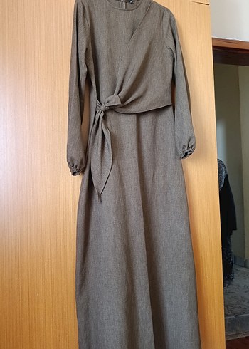 yesil Uzun Kol Beli Kemerli Elbise - Görsel 2