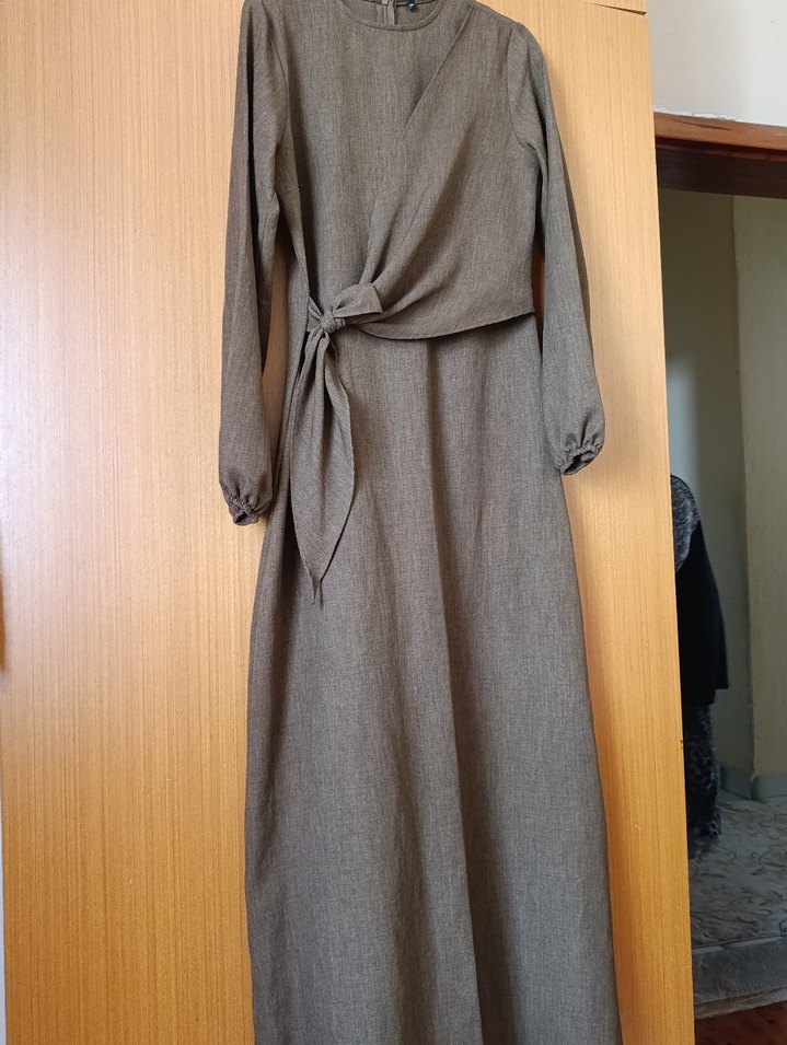 yesil Uzun Kol Beli Kemerli Elbise - Görsel 2