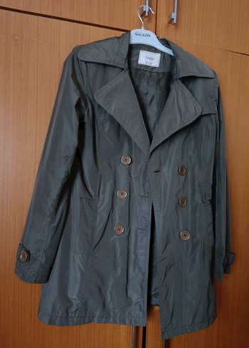 haki Düğmeli Kadın Trençkot - Görsel 2