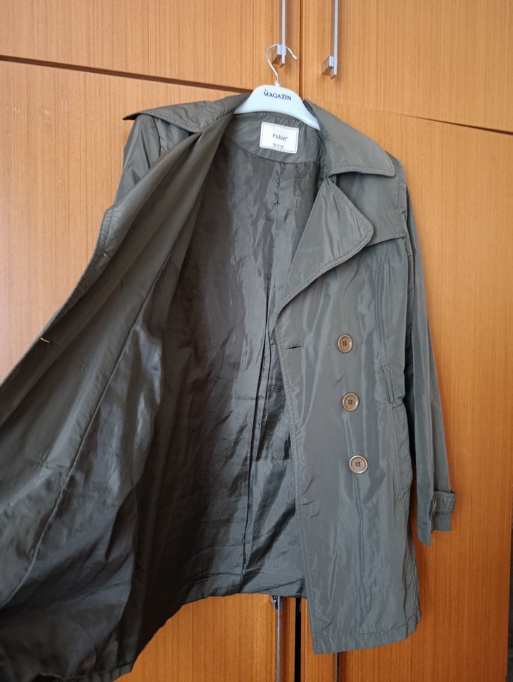 haki Düğmeli Kadın Trençkot - Görsel 3