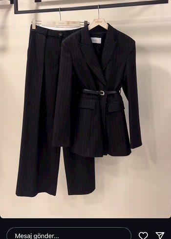 Kemerli Siyah Kadın Blazer Ceket takım - Görsel 2