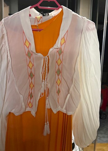 Nakışlı Beyaz Bohem Uzun Elbise - Görsel 3