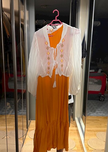 Nakışlı Beyaz Bohem Uzun Elbise - Görsel 2