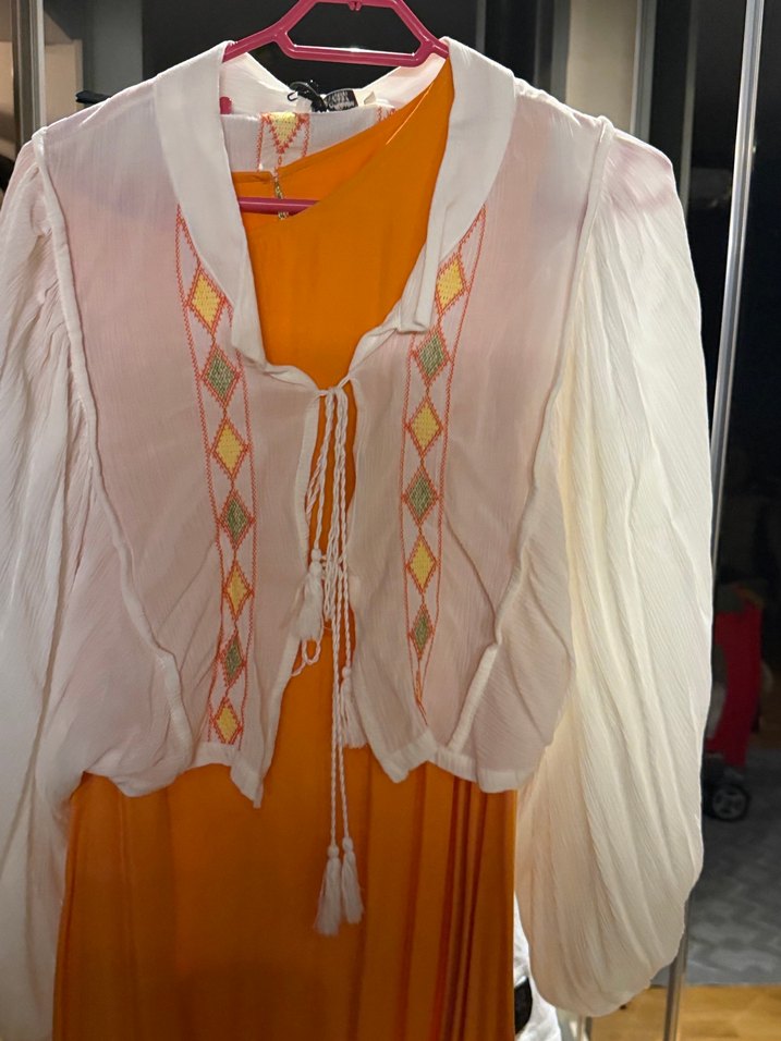 Nakışlı Beyaz Bohem Uzun Elbise - Görsel 3