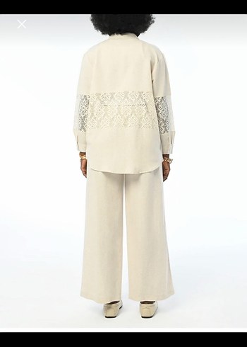 Bej Kadın Dantel Detaylı Pamuklu gömlek - Görsel 4