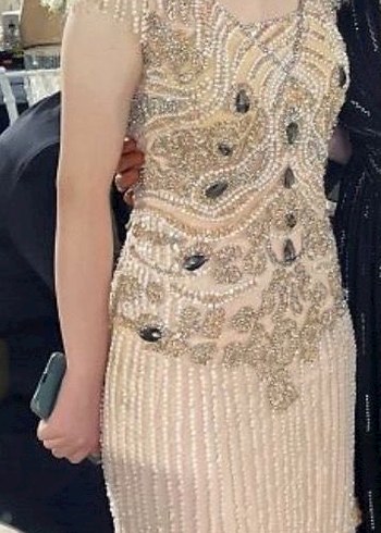 Uzun Kollu Boncuklu V Yaka Yılan Desenli Kadın Elbise - Görsel 2