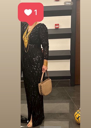 Boncuk İşlemeli Siyah Yılan Desenli Uzun Abiye Elbise - Görsel 3