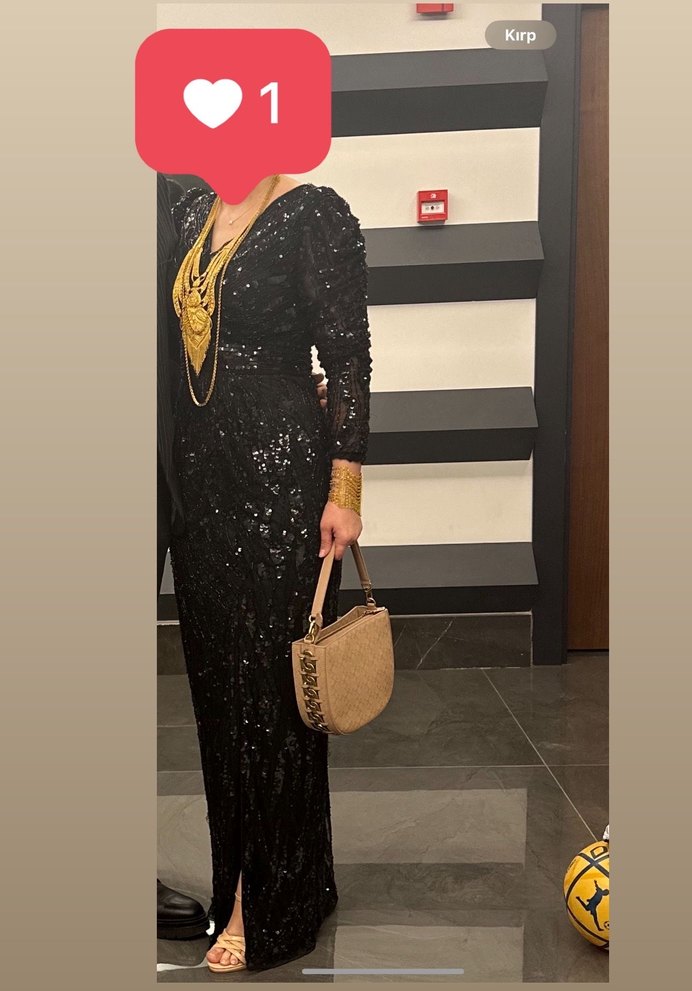 Boncuk İşlemeli Siyah Yılan Desenli Uzun Abiye Elbise - Görsel 3