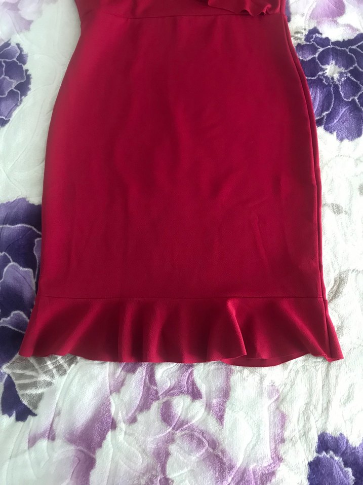 Bordo Fırfırlı İnce Askılı Elbise - Görsel 2