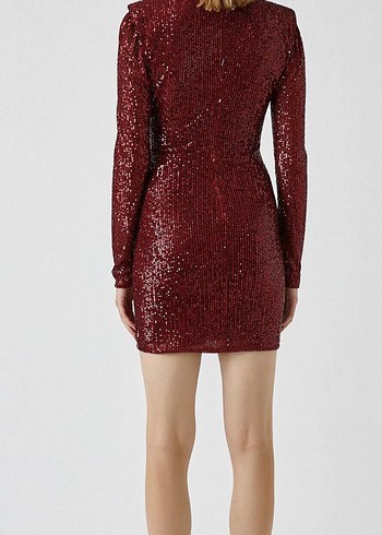 Bordo Payetli elbise - Görsel 3