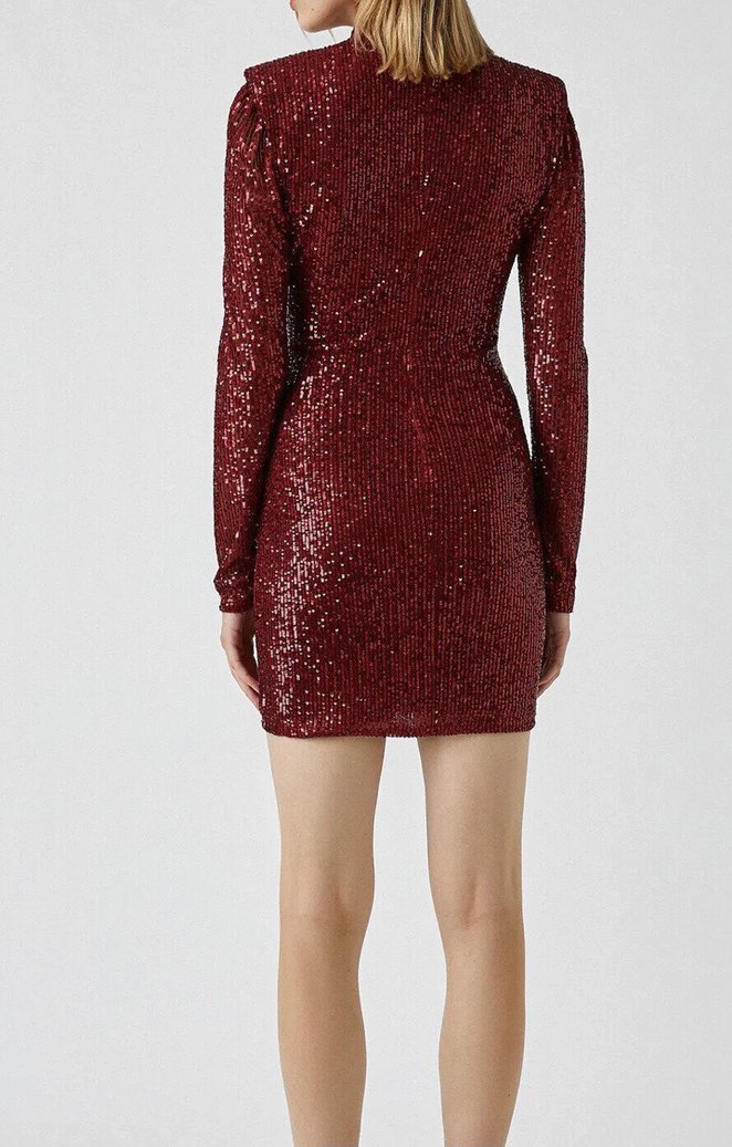 Bordo Payetli elbise - Görsel 3