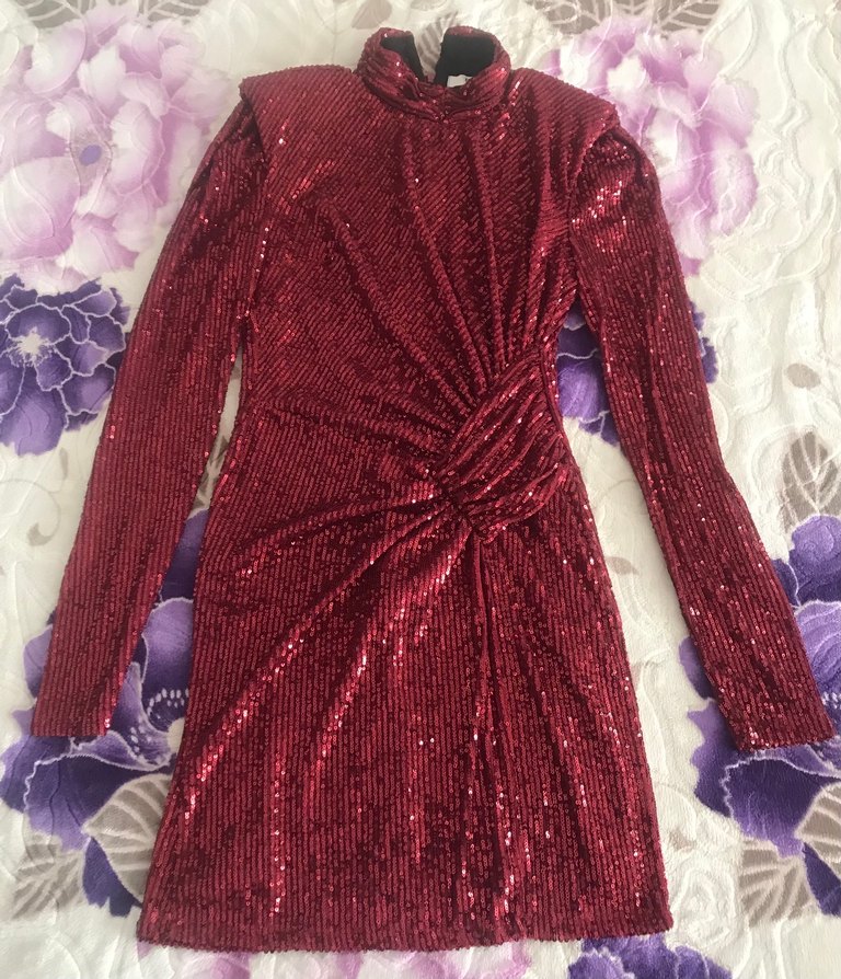 Bordo Payetli elbise - Görsel 4