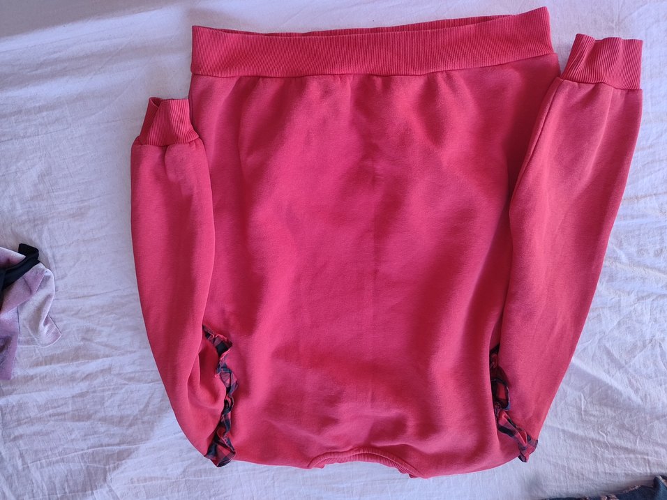 Kırmızı Kadın Sweatshirt, Uzun Kollu, Fırfırlı - Görsel 2