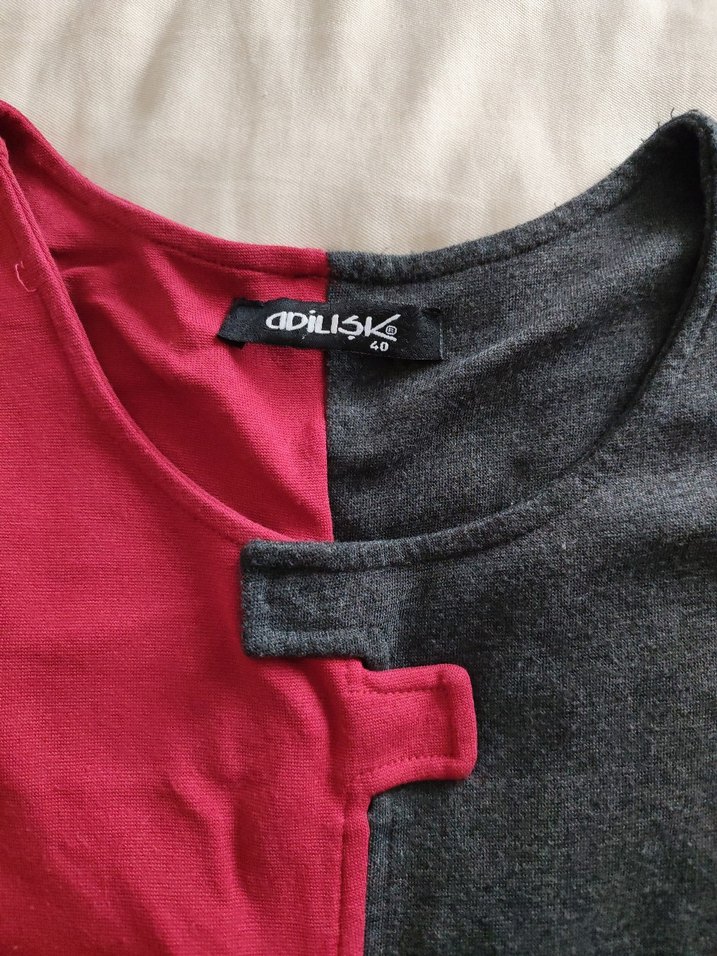 Adil Işık, Bordo Gri  Midi Elbise - Görsel 5