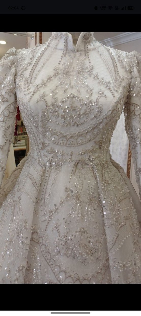 Dantel Detaylı V Yaka A Kesim Gelinlik - Görsel 3