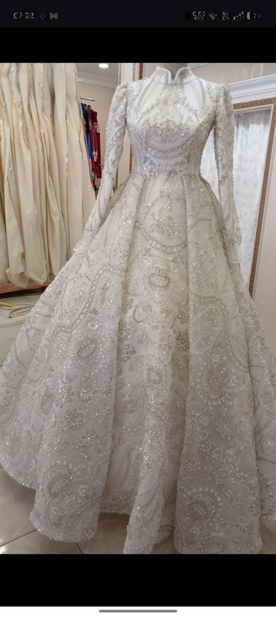 Dantel Detaylı V Yaka A Kesim Gelinlik - Görsel 2