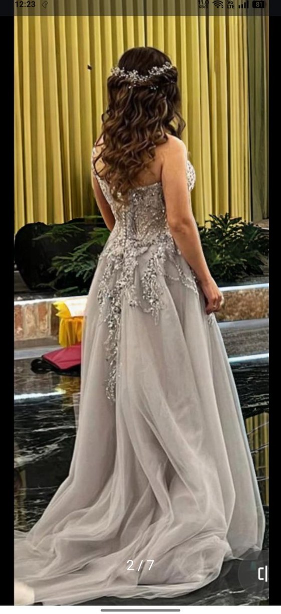 Boncuk İşlemeli Straplez Uzun Abiye Elbise - Görsel 2