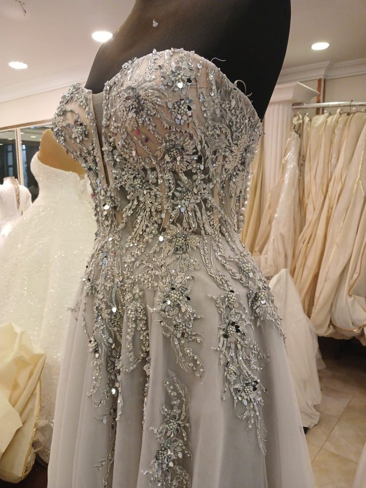 Boncuk İşlemeli Straplez Uzun Abiye Elbise - Görsel 5