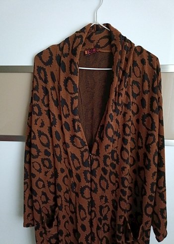 Kahverengi Yılan Desenli Uzun Kadın hırka - Görsel 2