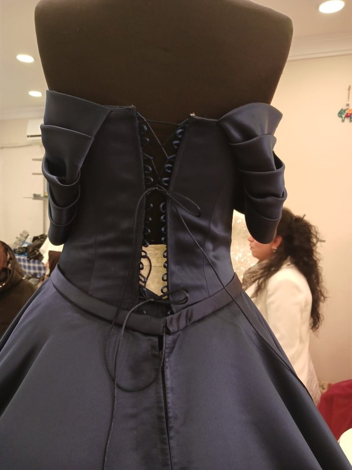 Lacivert Drape Detaylı Uzun Abiye Elbise - Görsel 4