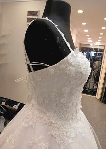 Askılı Beyaz Vintage A Kesim Gelinlik - Görsel 4